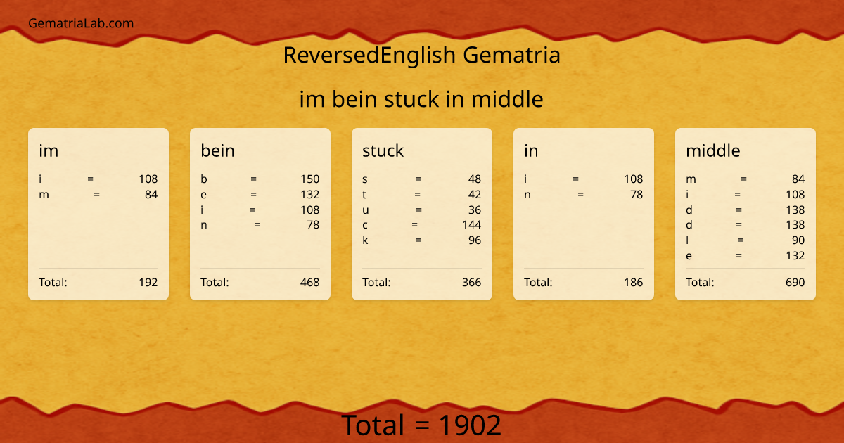 im bein stuck in middle in reversedEnglish Gematria